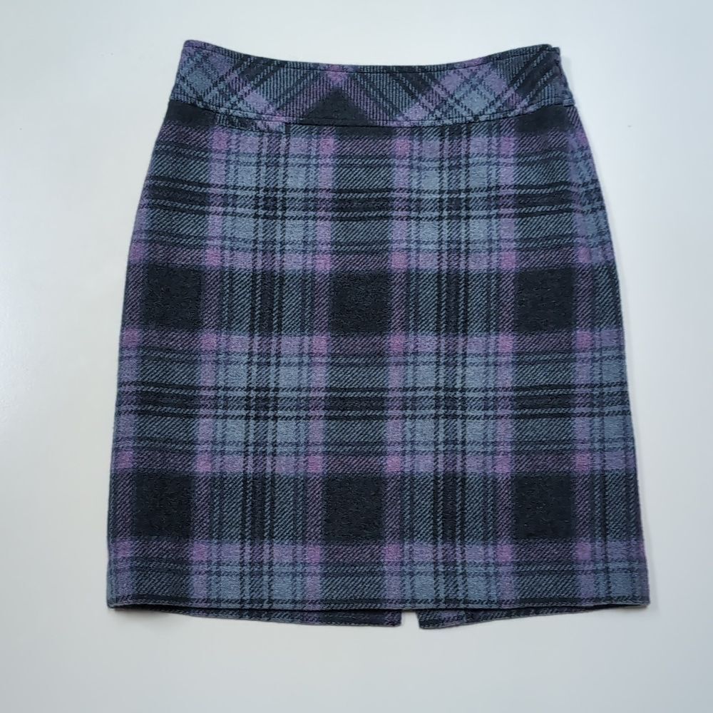 Vintage L.L. Bean Purple Plaid Tartan Wool Blend Fully Lined Pencil Midi Skirt